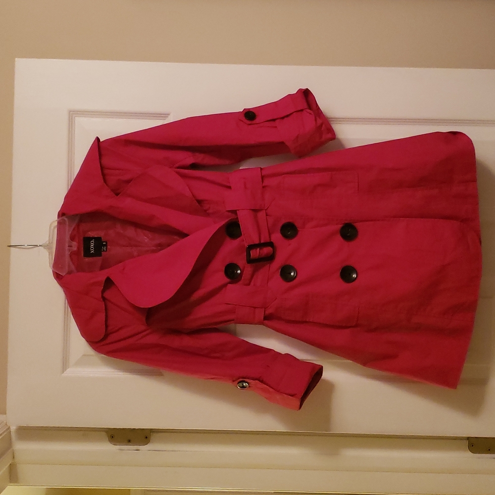 XOXO Pink Trenchcoat Solid With Belt Tie Size S